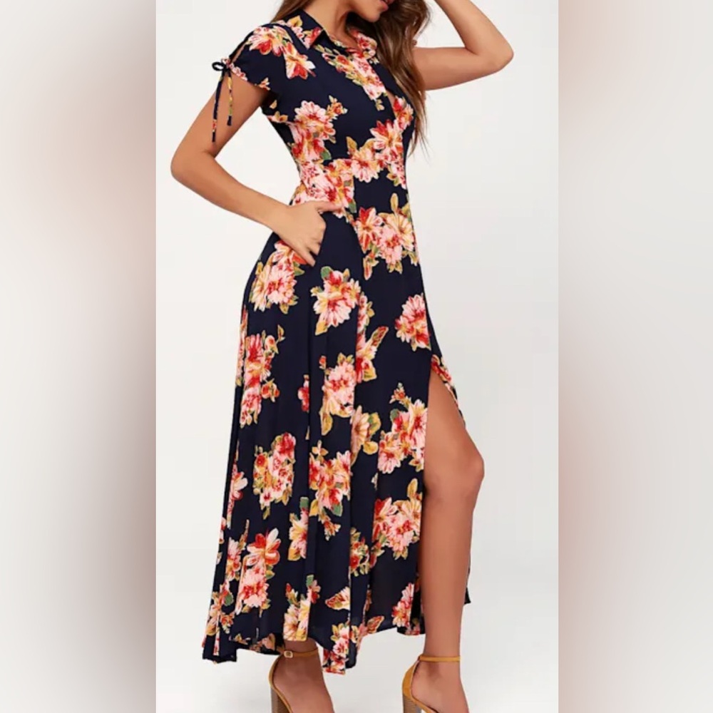 LULUS FLORAL HIGH SLIT MAXI DRESS L LARGE NWT